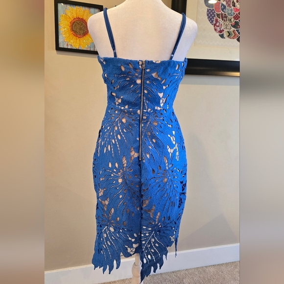 Lulu's Strapless Royal Blue Lace Cutout Dress - Picture 3 of 7